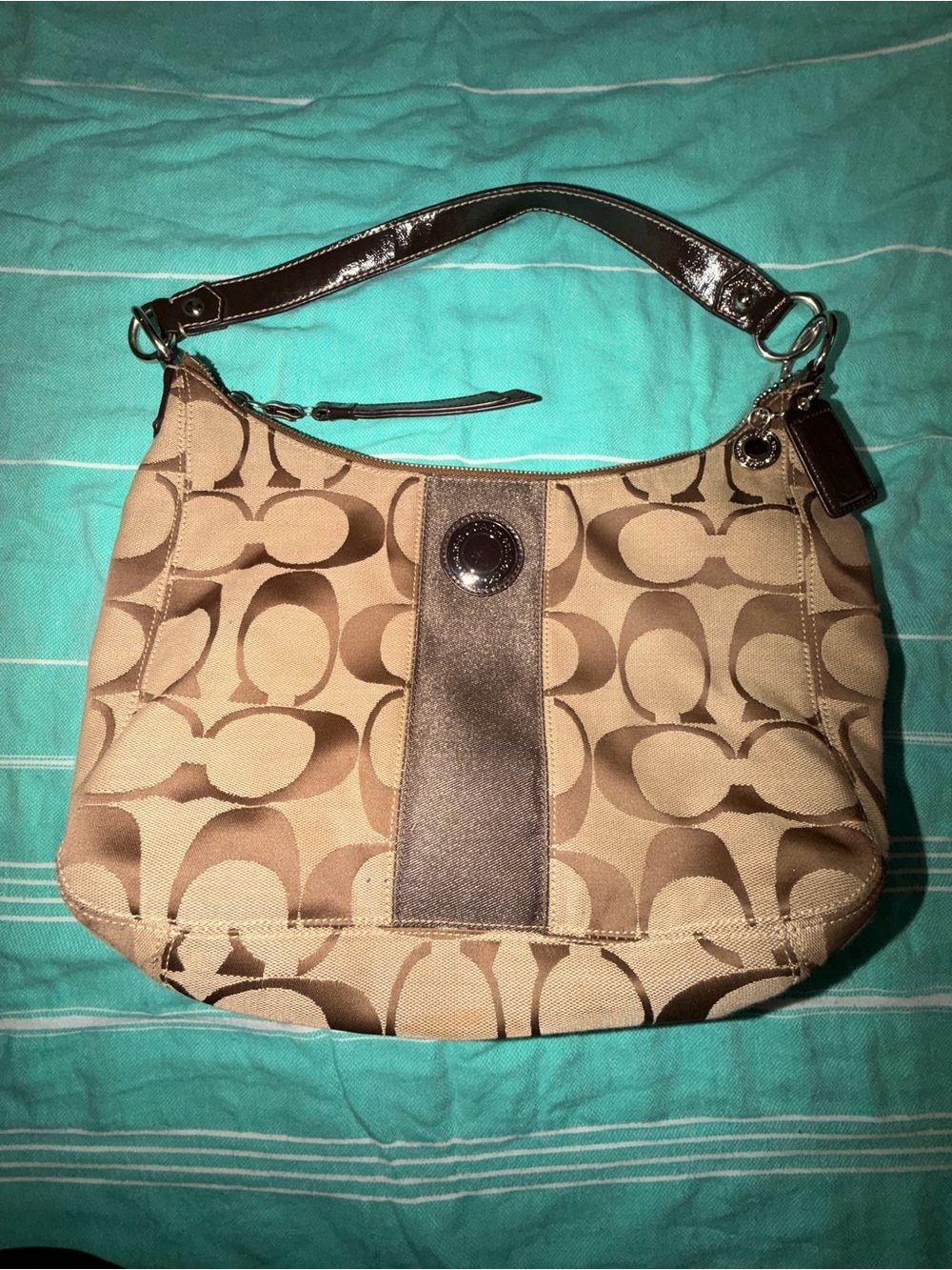 Coach Tan/Brown Signature Canvas Shoulder Bag